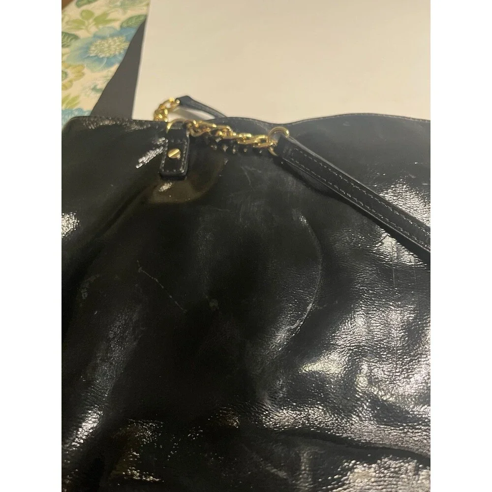 Michael Kors Jet Set Shiny Black Patent Leather Chain Tote Purse Handbag